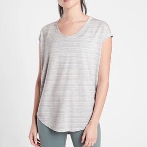 Athleta Cloudlight Stratus Striped Tee Shirt Women’s 1X Grey White Stripe 657827